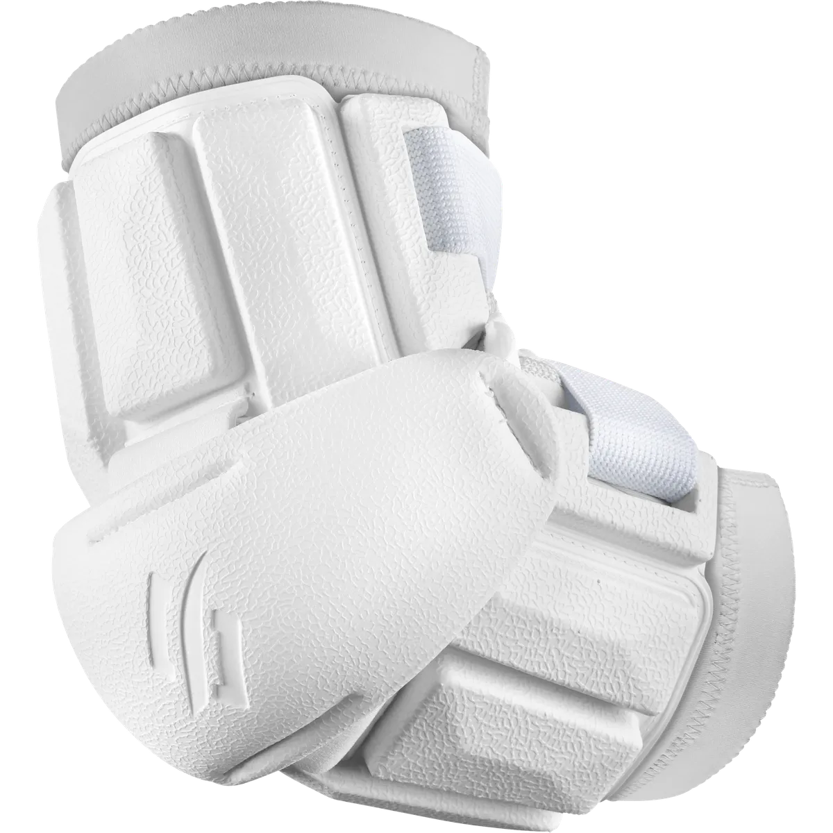StringKing Armor 1 white lacrosse arm pad flexed to show mobility
